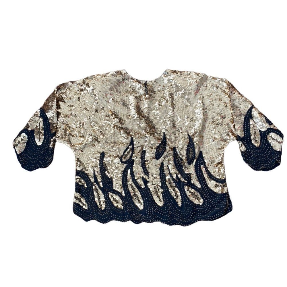 Iris Sequin Beaded Blouse Vintage Gold Black 44 - Picture 2 of 7